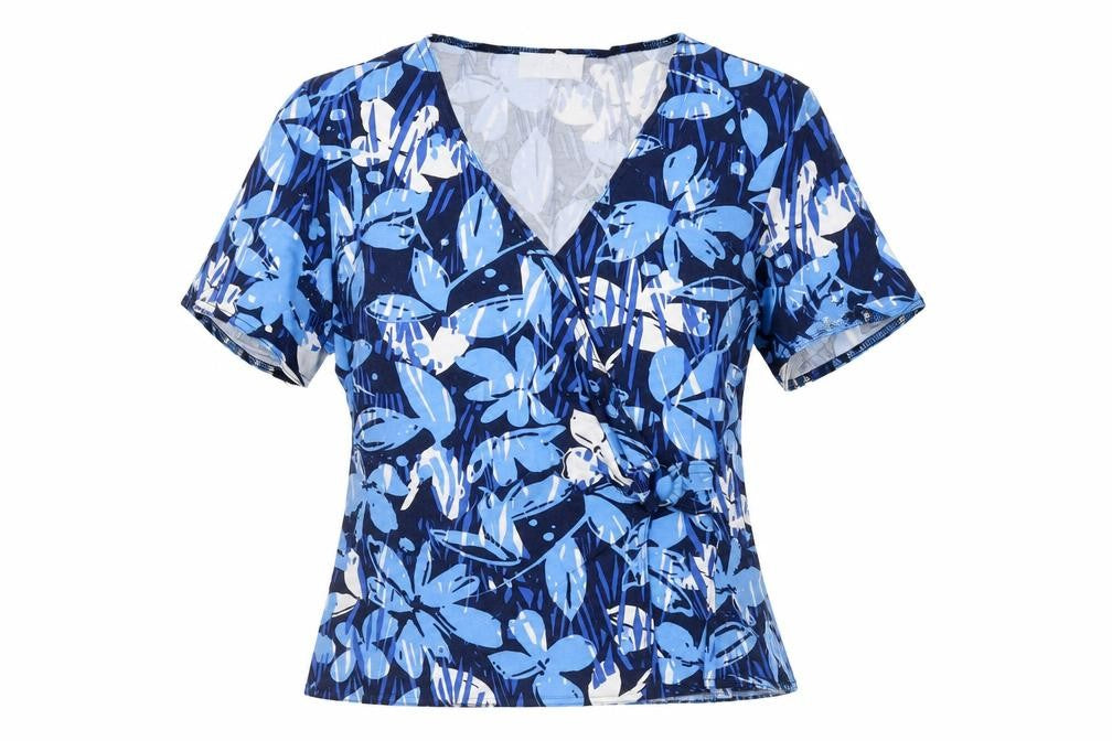 Eastex Women's Blue Floral Wrap Blouse - Size 10