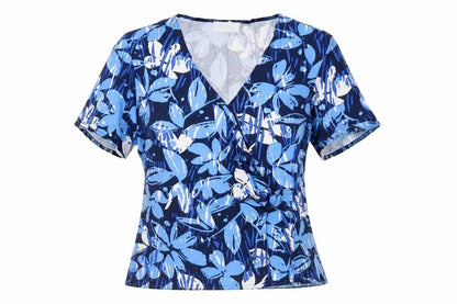 Eastex Women's Blue Floral Wrap Blouse - Size 10
