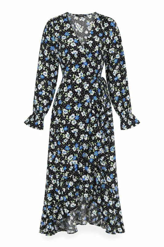 Wednesday's Girl Women's Black Floral Wrap Dress - Size S