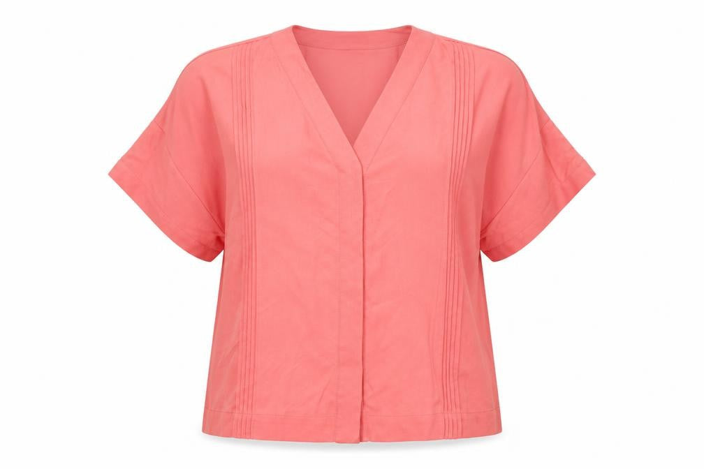 Jaeger Women's Pink V-Neck Short Sleeve Blouse - Size 8
