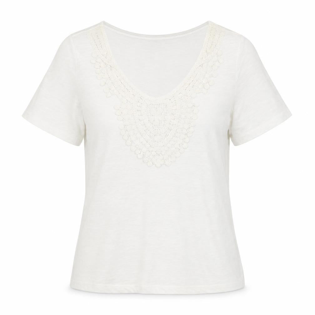 Jacqueline de Yong Women’s White Crochet V-Neck T-Shirt S