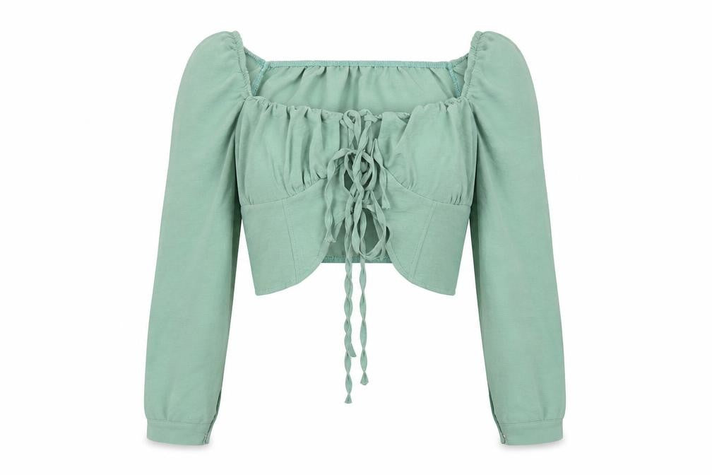 Boohoo Women's Green Cropped Off-Shoulder Blouse Size 12