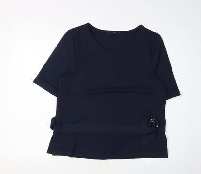 Preloved Next Women's Blue Short Sleeve Belted Blouse Size 16 - Front