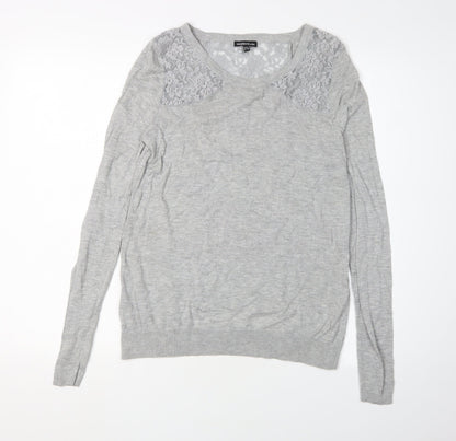 Warehouse Women's Grey Lace Pullover Jumper, Size 8