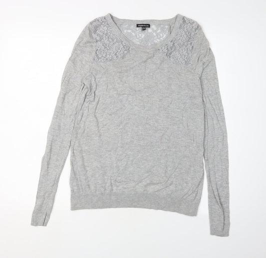 Warehouse Women's Grey Lace Pullover Jumper, Size 8