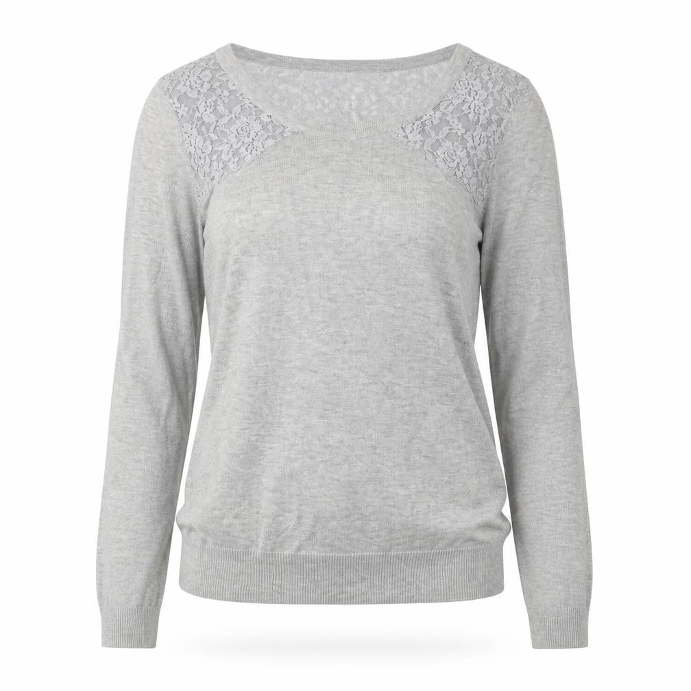 Warehouse Women's Grey Lace Pullover Jumper, Size 8