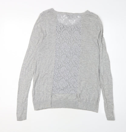 Warehouse Women's Grey Lace Pullover Jumper, Size 8