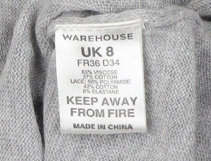 Warehouse Women's Grey Lace Pullover Jumper, Size 8