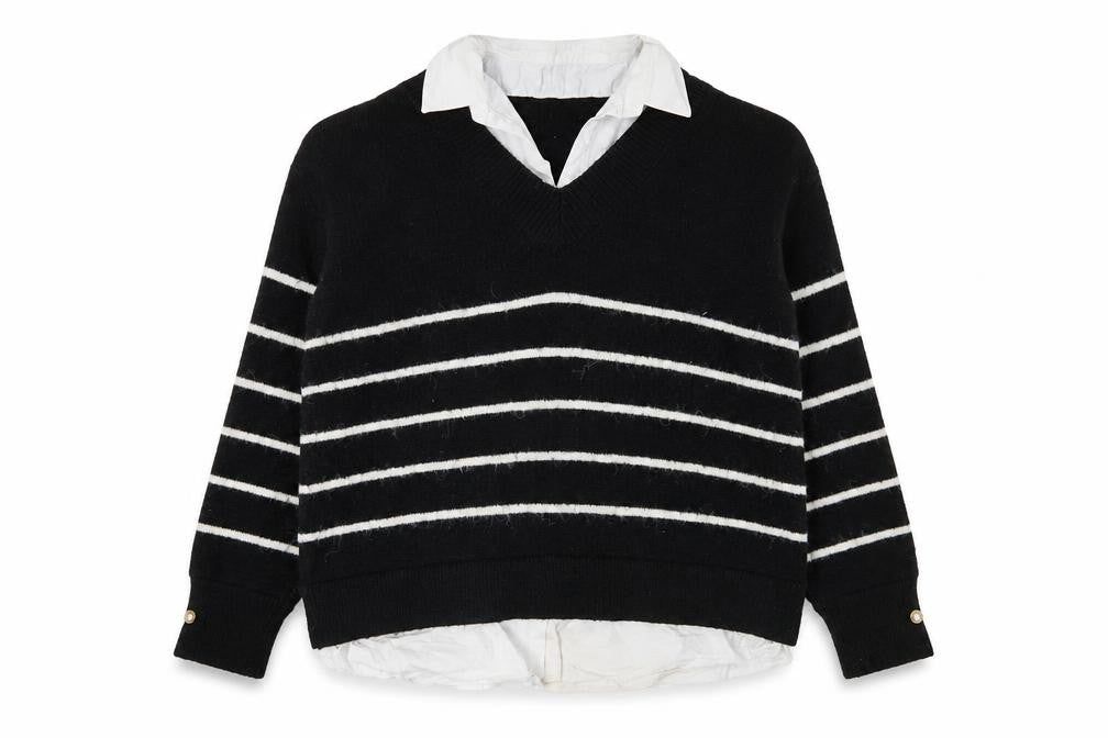 In Other Words Women's Black Striped Knit Jumper S