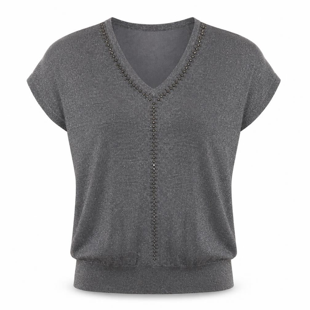 Wallis Women's Grey Beaded V-Neck Pullover Jumper M