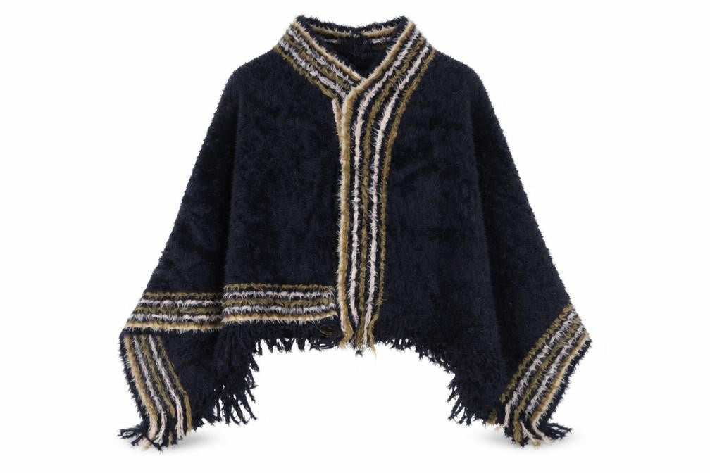 Izabel London Women's Navy Open-Knit Cape Jumper