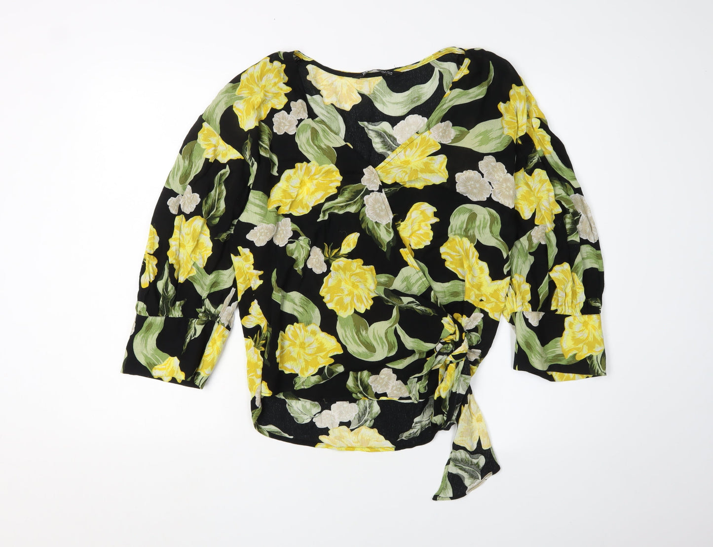 Zara Women's Black Floral Wrap Blouse - S