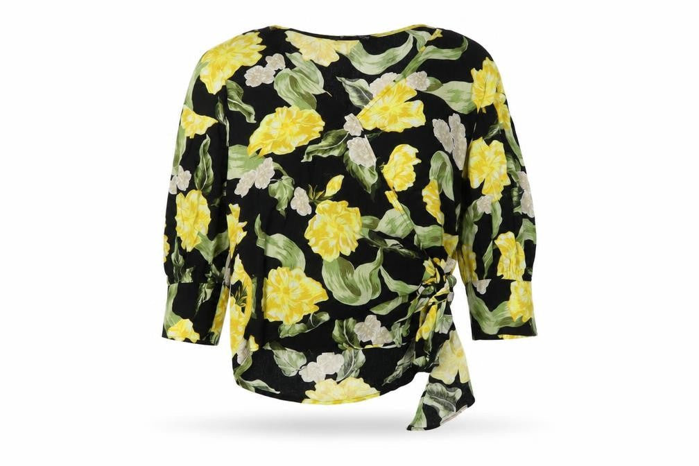 Zara Women's Black Floral Wrap Blouse - S