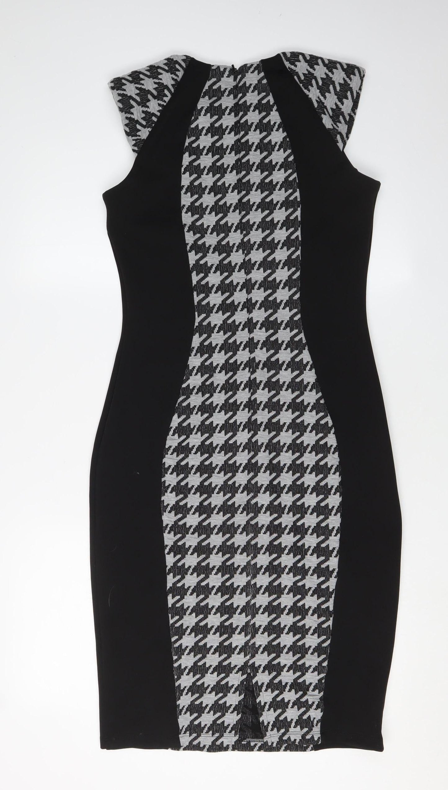 River Island Women's Black Houndstooth Bodycon Dress Size 10