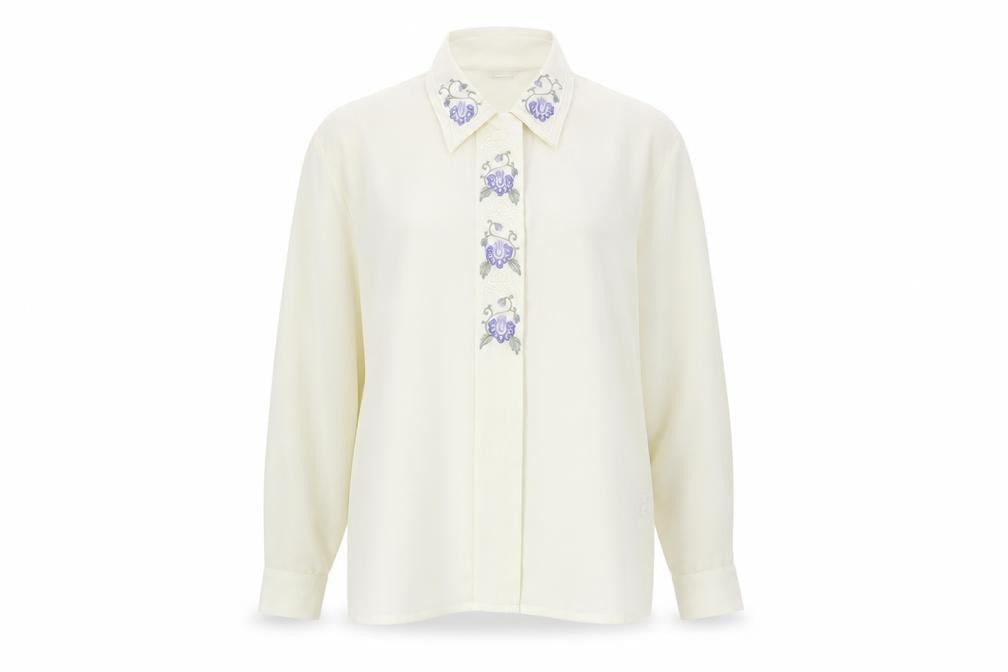 Eastex Women's Ivory Button-Up Shirt, Size 12, Embroidered