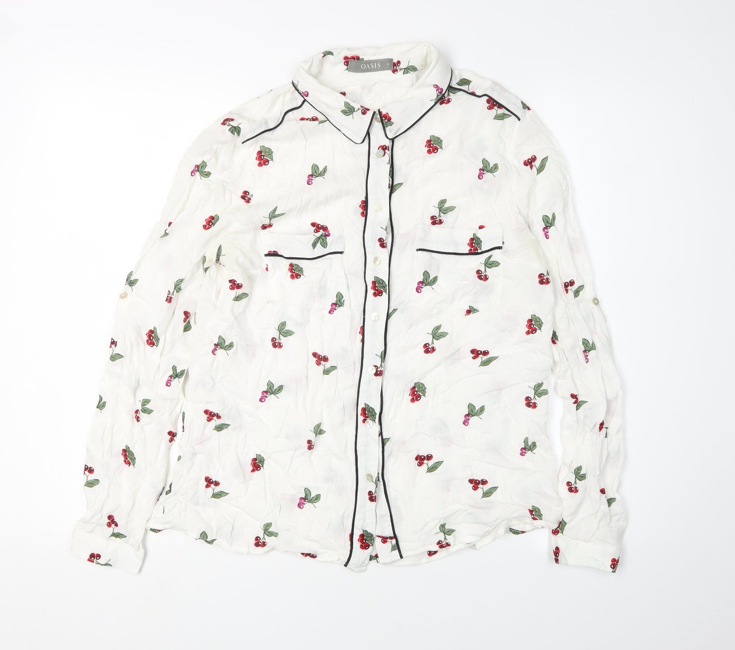 Oasis Women's White Floral Button-Up Long Sleeve Shirt