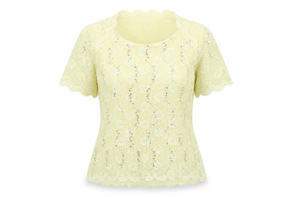 Jacques Vert Women's Yellow Sequin Lace Blouse - Size 10