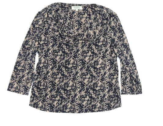 Viyella Women's Blue Beige Floral Cowl Neck Blouse L