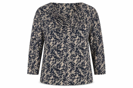 Viyella Women's Blue Beige Floral Cowl Neck Blouse L