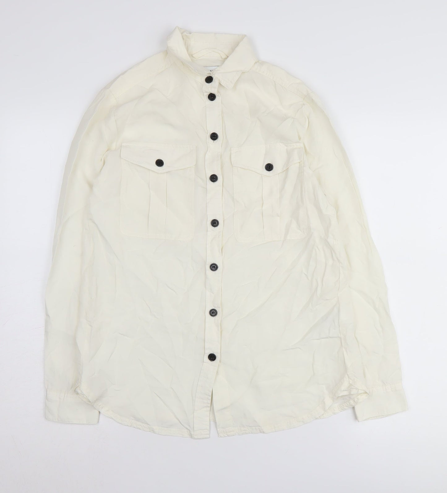 Warehouse Women's White Button-Up Shirt Size 8