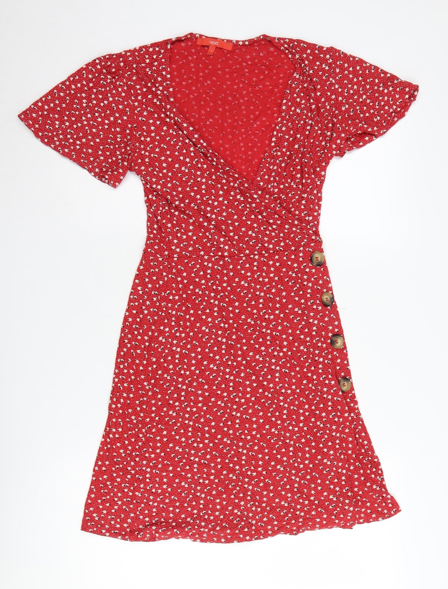 Next Women’s Red Floral Wrap Dress, Size 6