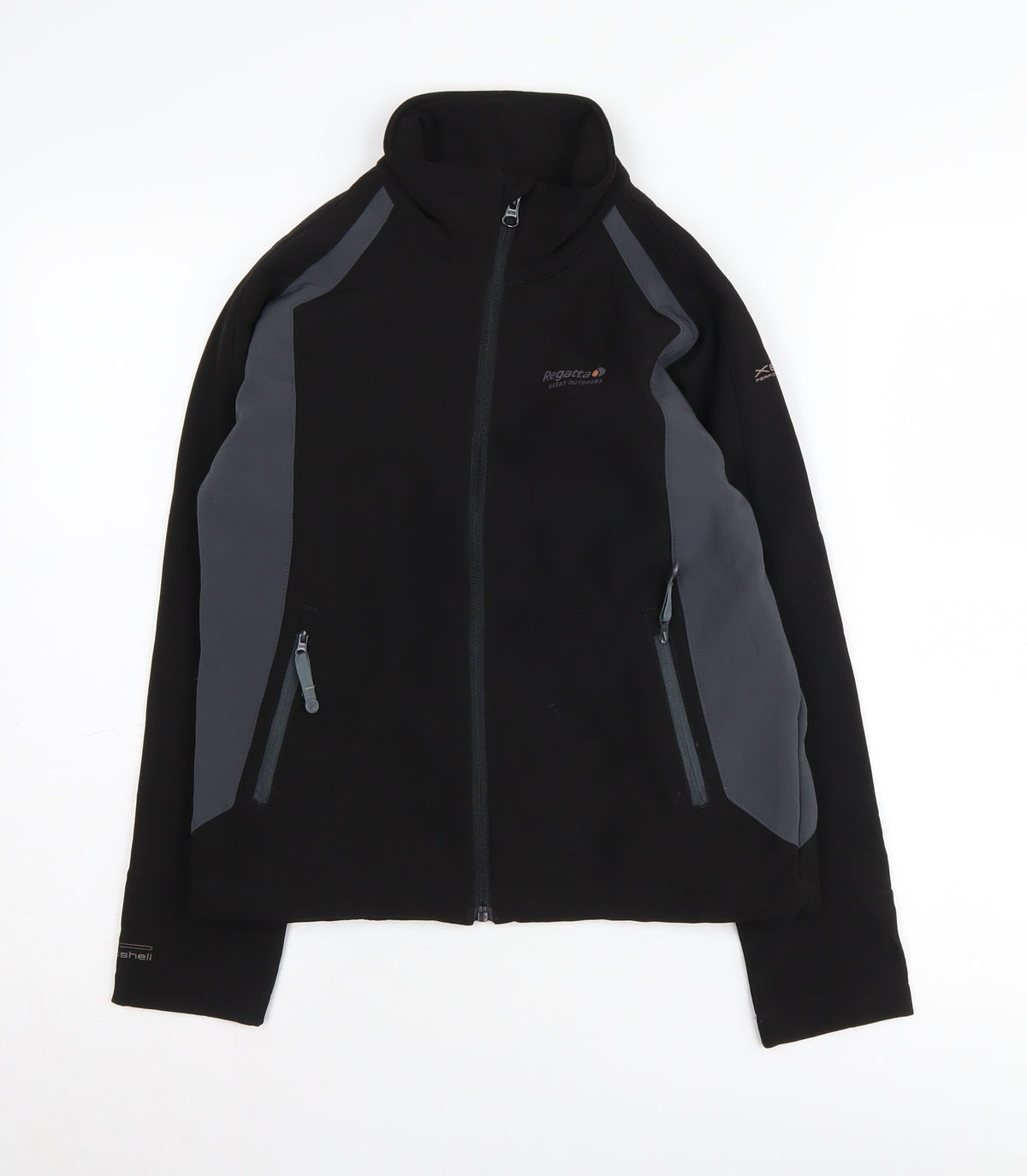 Additional front view of Regatta boys’ black soft shell jacket 11-12 years