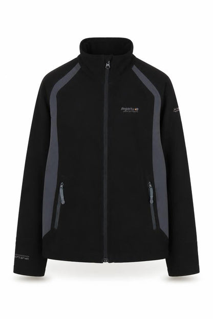 Front view of Regatta boys’ black soft shell jacket 11-12 years