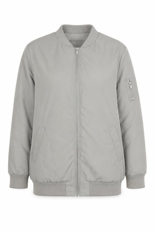 Front view of Miss Selfridge Grey Bomber Jacket for Women, size 6