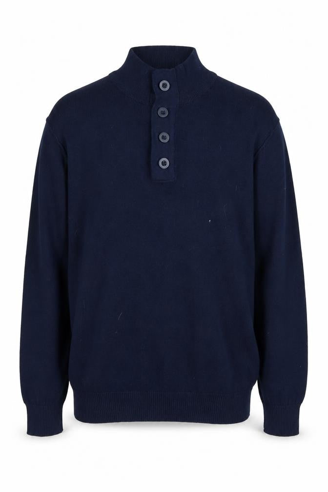 White Label Men's Blue Henley Jumper L, Cotton Knit