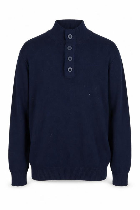 The White Company Men's Blue Henley Jumper L, Cotton Knit