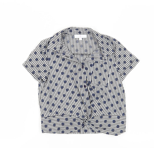 Jasper Conran Girls Black Gingham Cropped Button-Up Shirt 11 Years