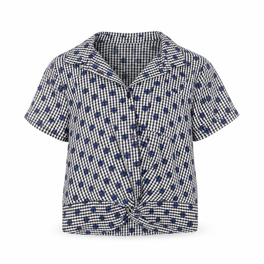 Front view of Jasper Conran girls’ black gingham cropped button-up shirt 11 years