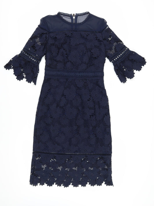 Whistles Women's Blue Lace Sheath Dress Size 8