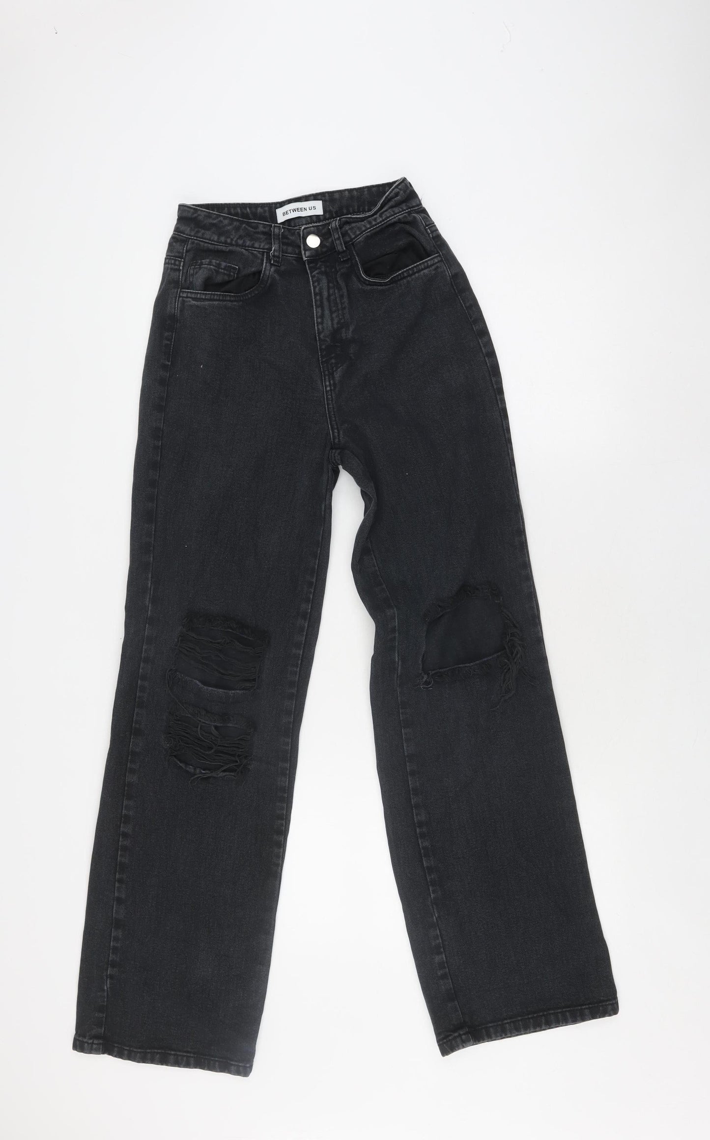 Between Us Women's Black Distressed Straight Jeans