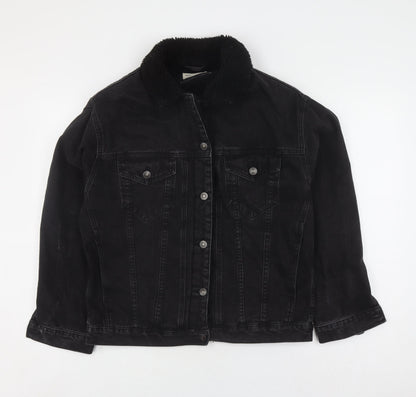 Additional front view of ASOS Women's Black Denim Jacket, size 10, Button Casual