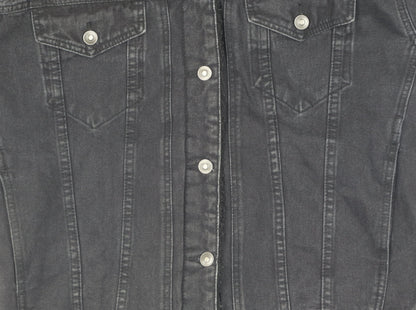 Brand and care label for ASOS Women's Black Denim Jacket, size 10, Button Casual