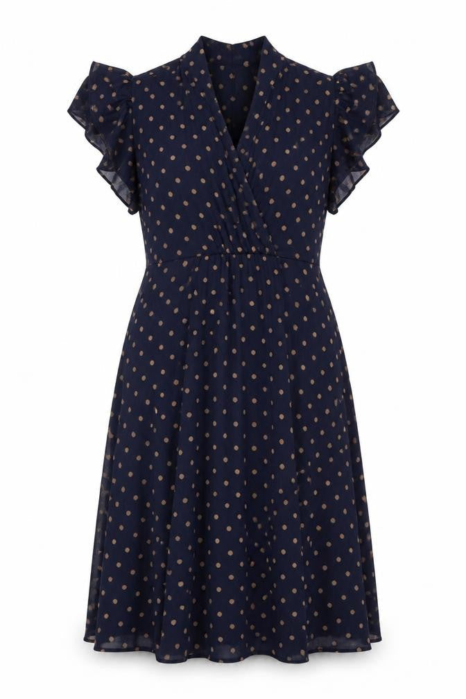 mamas & papas Women's Blue Polka Dot Fit & Flare Dress