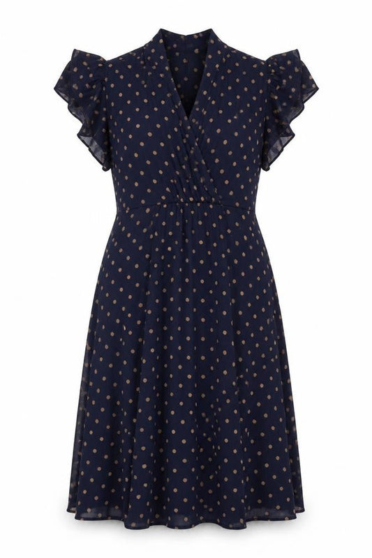 mamas & papas Women's Blue Polka Dot Fit & Flare Dress