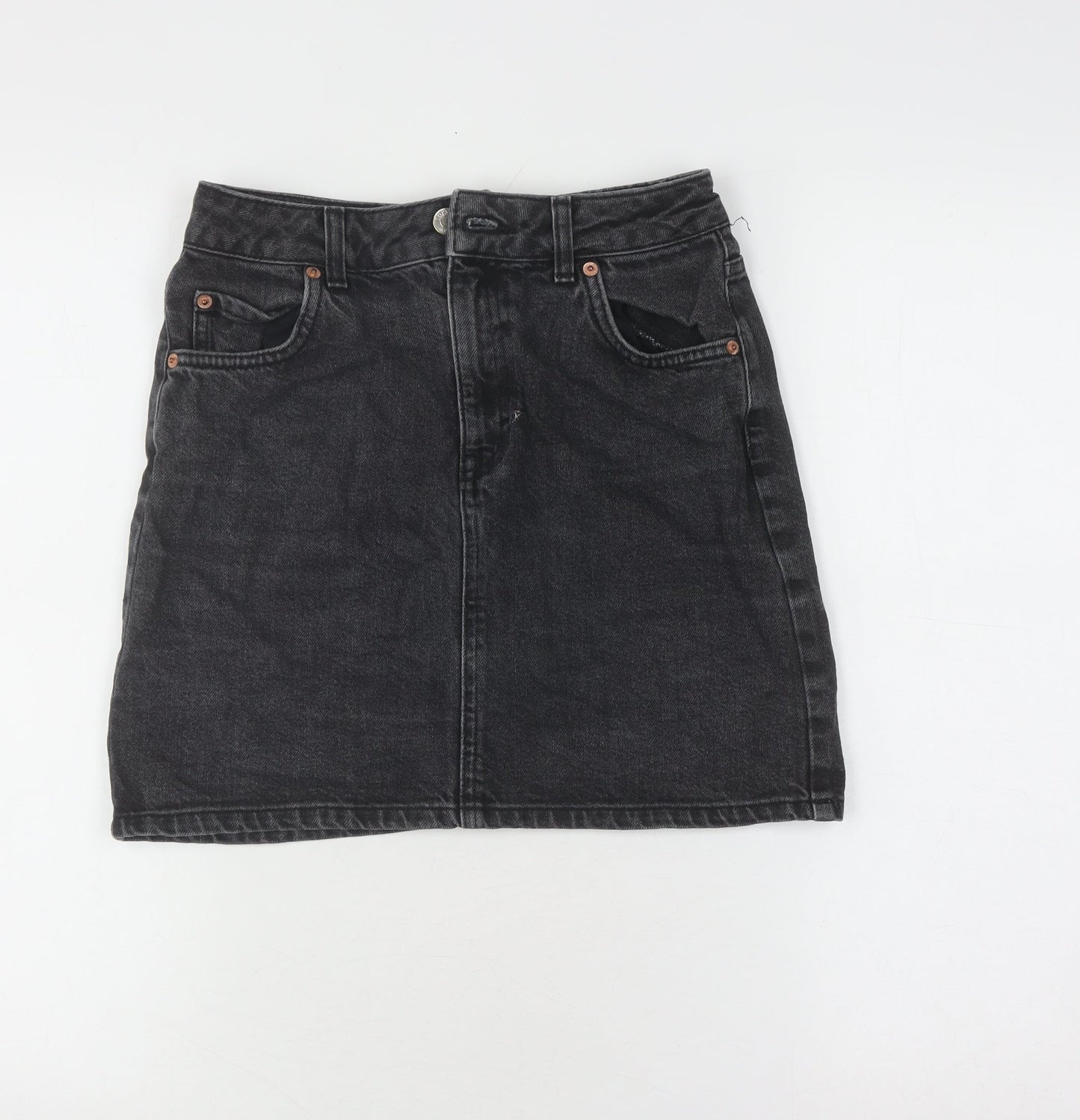 Topshop Women's Black Denim Skirt Size 8 Petites