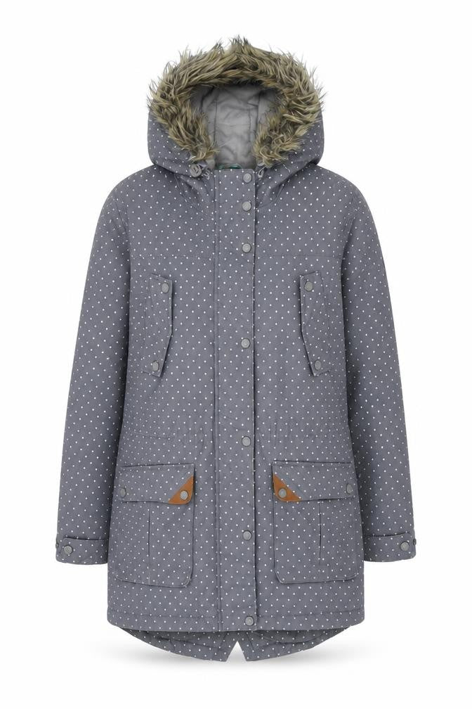 Surfanic Women's Grey Polka Dot Parka Jacket, L, Hooded, Winter