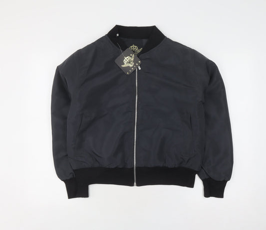 Rising Men's Black Bomber Jacket Size L Full Zip