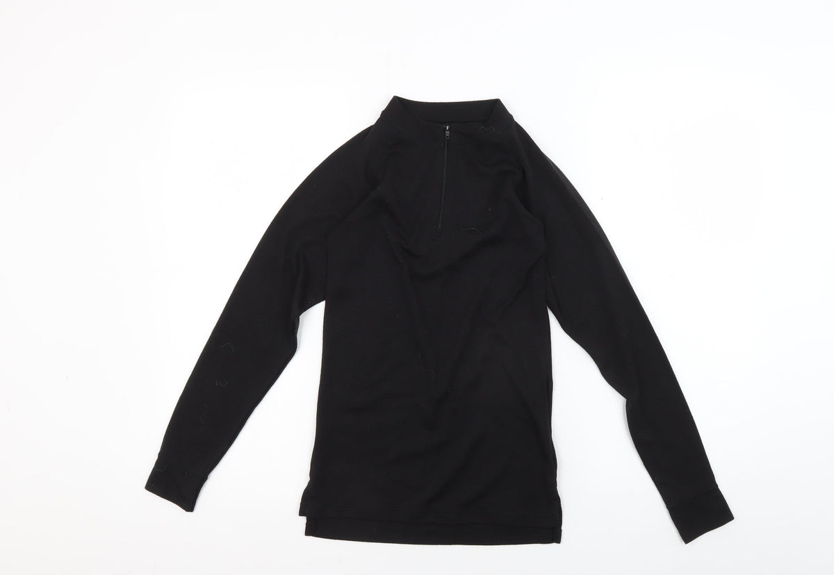 Additional front view of Trespass boys’ black long sleeve 1/4 zip pullover t-shirt