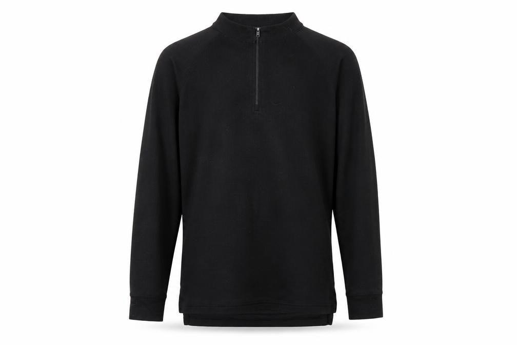 Front view of Trespass boys’ black long sleeve 1/4 zip pullover t-shirt