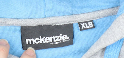 Close-up detail of McKenzie boys’ grey xl hoodie with button accents