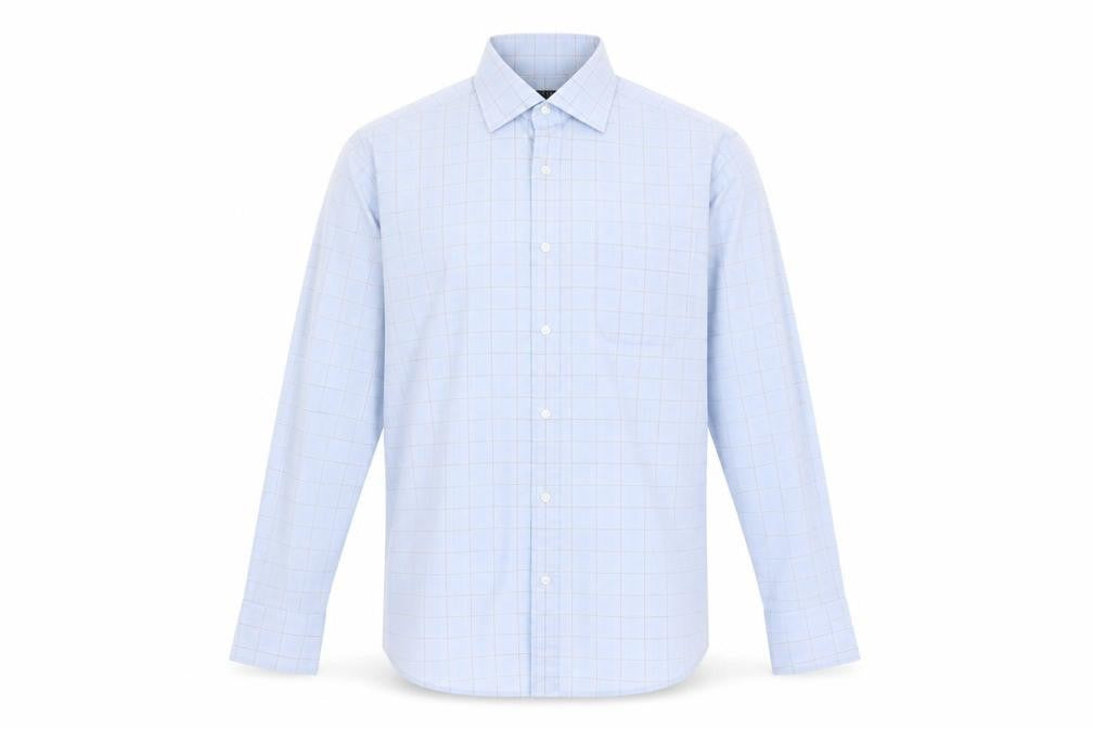 Thomas Nash Men's Blue Check Dress Shirt Slim Long Sleeve