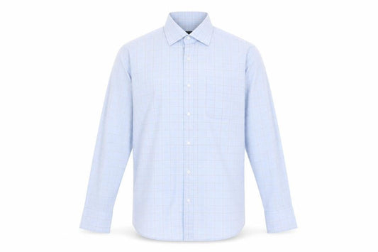 Thomas Nash Men's Blue Check Dress Shirt Slim Long Sleeve