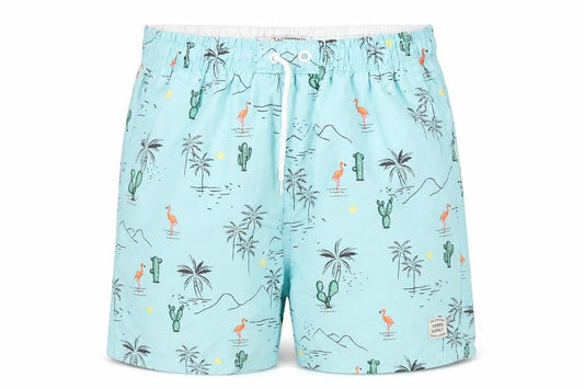 Front view of Tokyo Laundry boys’ blue swim shorts 11 years, beach pattern