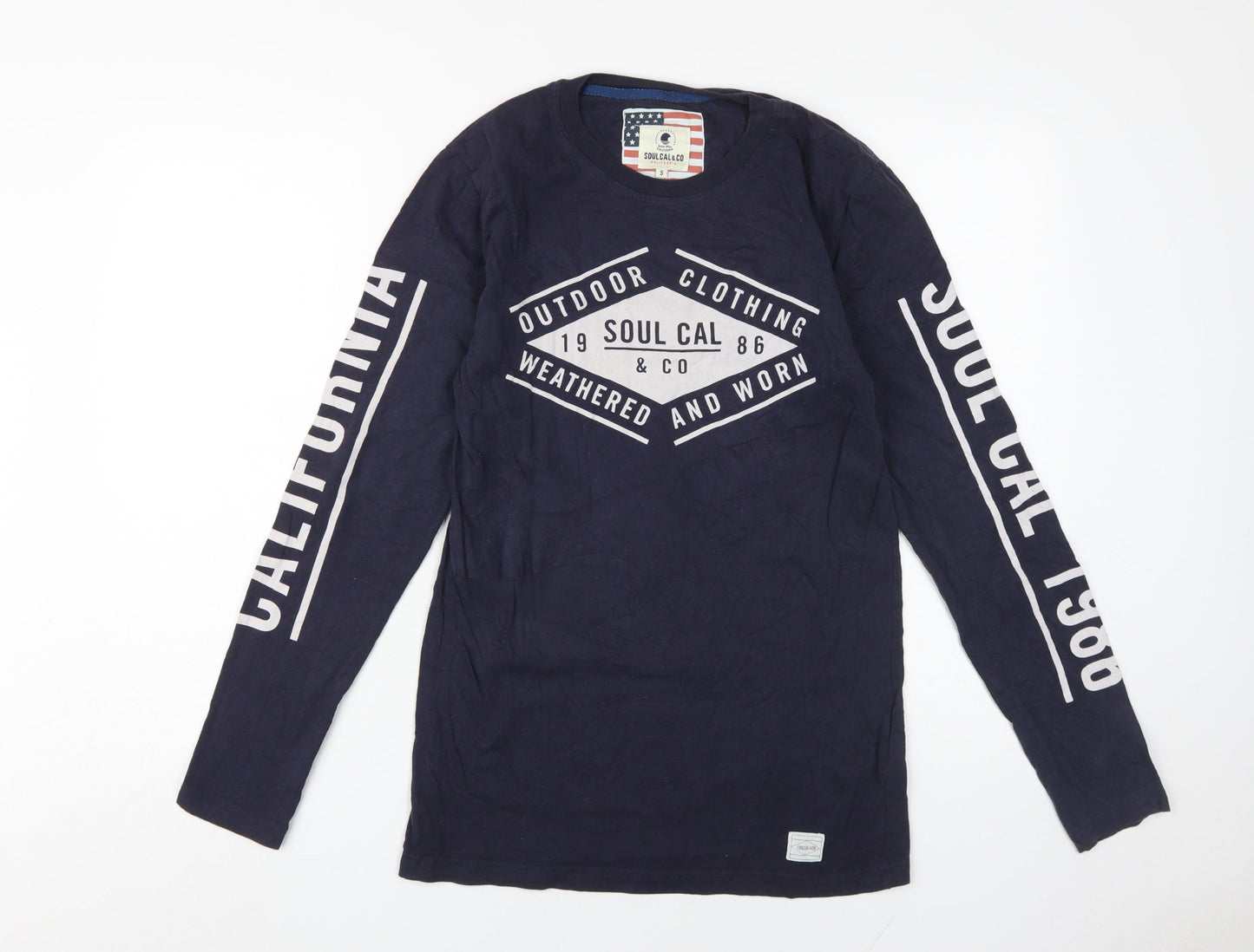 SoulCal Men's Blue Graphic Print T-Shirt, Size S, Long Sleeve