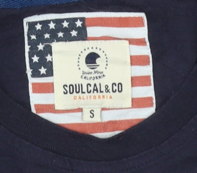 SoulCal Men's Blue Graphic Print T-Shirt, Size S, Long Sleeve