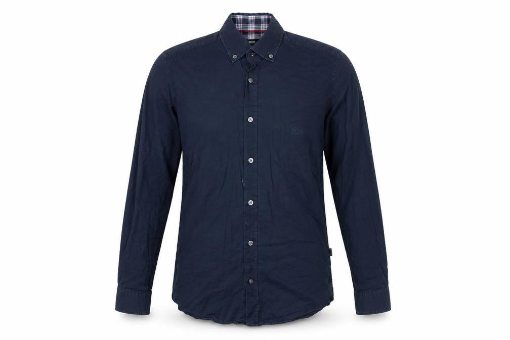BOSS Men's Blue Long Sleeve Button-Up Shirt Size S